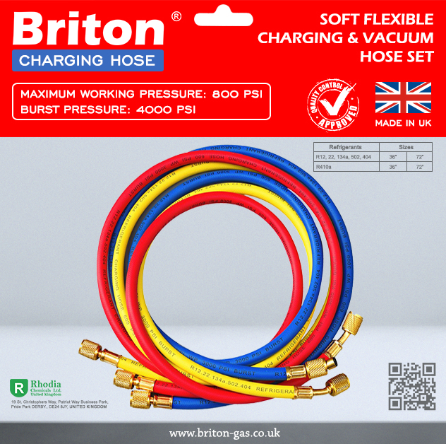 Briton Soft Flexible Refrigerant Charging & Vacuum Hose Set